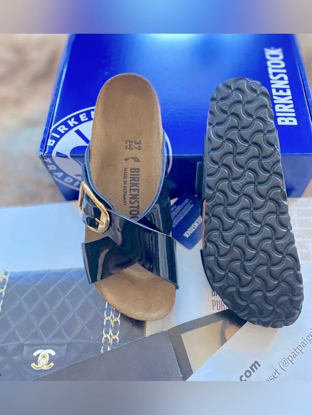 Birkenstock 💅 Siena Big Buckle Black Patent Leather Sandals Slide 38 39 7 8 8.5 - Picture 8 of 12